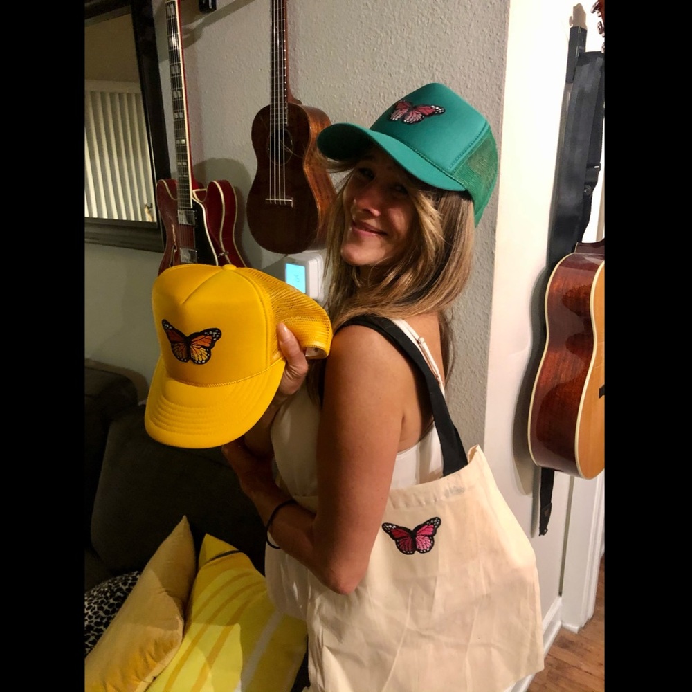 Butterfly hats, masks and totes